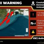 A graphic showing the affected area of a tsunami warning issued late Saturday night. The warning would be canceled around two hours after this graphic was published. (Photo courtesy National Weather Service)