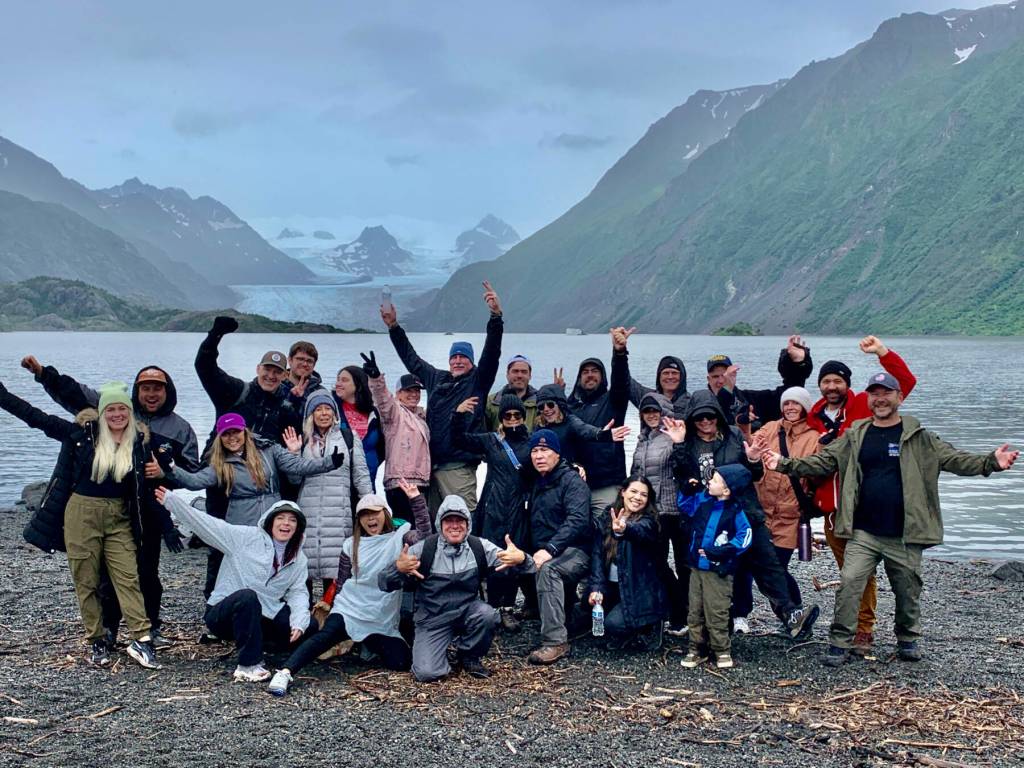 Family and friends from all over the U.S. come together to celebrate a wedding, including a hike to Grewingk Glacier on Wednesday, July 19, 2023 in Homer, Alaska. Photo by Christina Whiting