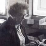 Mable Smith pecks away at her typewriter in the Cheechako News office in Ridgeway, circa mid-1960s. (Cheechako News photo)