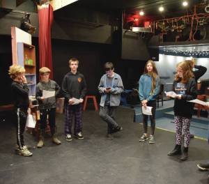 Emilie Springer/ Homer News
Homer youth warming up at theater camp on the Homer Spit on August 3.