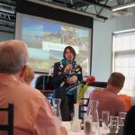 Thomas Smith, a high school student from Kenai who recently completed a yearlong exchange program in France, speaks to the Soldotna Rotary Club about his experience at Addie Camp in Soldotna, Alaska, on Thursday, Aug. 3, 2023. (Jake Dye/Peninsula Clarion)