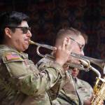 The 11th Airborne Division Band performs in the amphitheater at the Kenai Peninsula Fair in Ninilchik, Alaska, on Friday, Aug. 11, 2023. (Jake Dye/Peninsula Clarion)