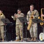 The 11th Airborne Division Band performs in the amphitheater at the Kenai Peninsula Fair in Ninilchik, Alaska, on Friday, Aug. 11, 2023. (Jake Dye/Peninsula Clarion)