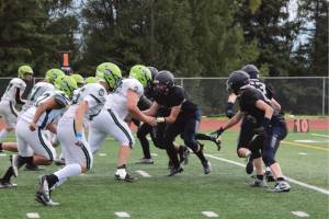 The Homer varsity football team played against the Redington Huskies in the second home game of the season on Saturday, Aug. 19, 2023 in Homer, Alaska. (Emilie Springer/Homer News)