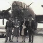 Larry and Rusty Lancashire (at left) pose in front of a B-24 bomber in the early 1940s with another unidentified couple. Larry was a B-24 co-pilot during World War II. (Photo courtesy of the Lancashire Family Collection)