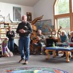 Homer Chamber of Commerce executive director Brad Anderson opens the introductory gala for Alaska World Arts Festival at the Chamber on Sept. 7. Emilie Springer/ Homer News