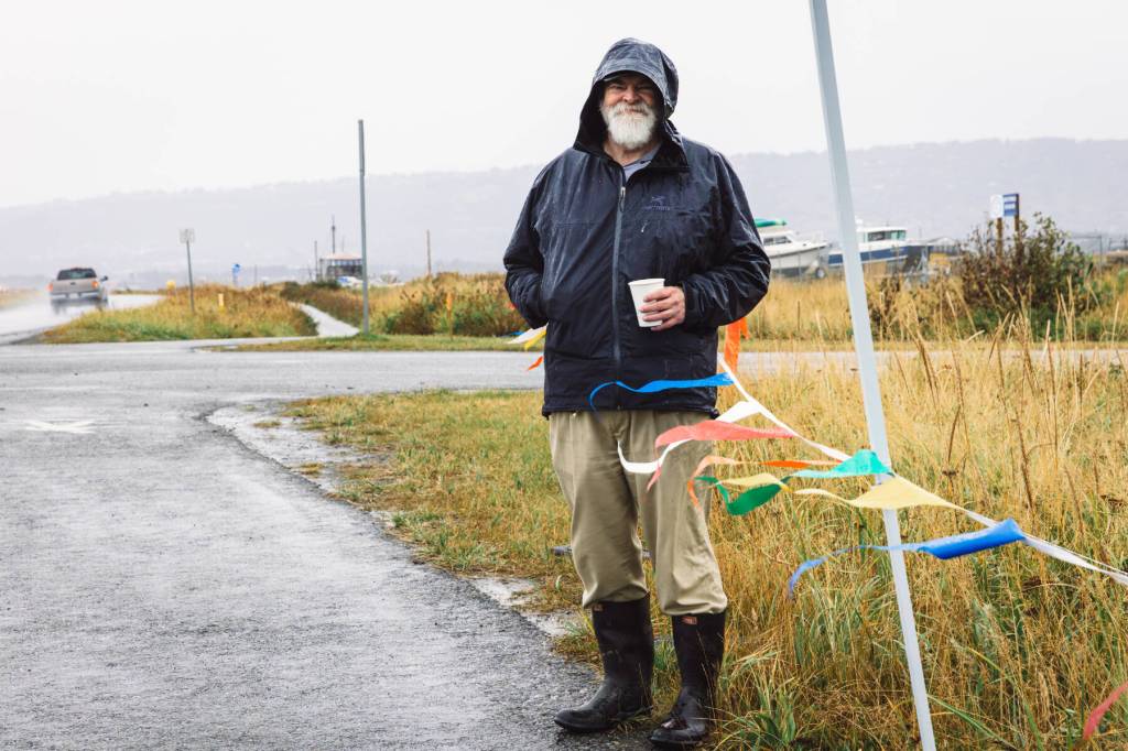 Mayor Ken Castner stands by the starting/finishing line during the 5K Run for Recovery on Saturday, Sept. 16, 2023 at Kevin Bell Arena on the Homer Spit in Homer, Alaska. Photo by Arctic Stills Photography