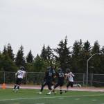 Homer defensive back Landan Branstetter intercepts a pass from Houston behind the five yard line during the varsity game against the Hawks on Saturday, Sept. 16, 2023 in Homer, Alaska. (Delcenia Cosman/Homer News)