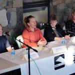 Daniel Hasche, Rachel Lord, Caroline Venuti and Joni Wise participate in a Homer City Council Candidate Forum at Homer Public Library in Homer, Alaska, on Monday, Sept. 18, 2023. (Jake Dye/Peninsula Clarion)