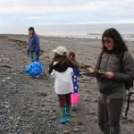 Wynn Visitor Center coordinator Maya Nabipoor (right) records marine debris and animal carcasses found during the Anchor Point CoastWalk Clean-up on Saturday, Sept. 23, 2023 at the Anchor River State Recreation Area in Anchor Point, Alaska. (Delcenia Cosman/Homer News)