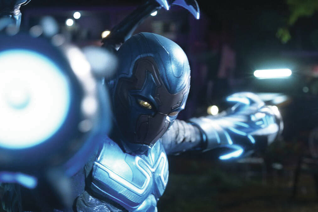 Xolo Maridueña portrays Jaime Reyes, Blue Beetle in Blue Beetle. (Photo courtesy WarnerMedia)