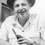 [Larry w pipe (add to Part 7 )--] Larry relaxes with his pipe, probably in the 1950s. (Photo courtesy of the Lancashire Family Collection.)