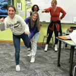 Students in Suzanne Bishops english class participate in a Tempest workshop with Sarah Brewer and Michael Selle on Monday. (Photo provided by Suzanne Bishop)