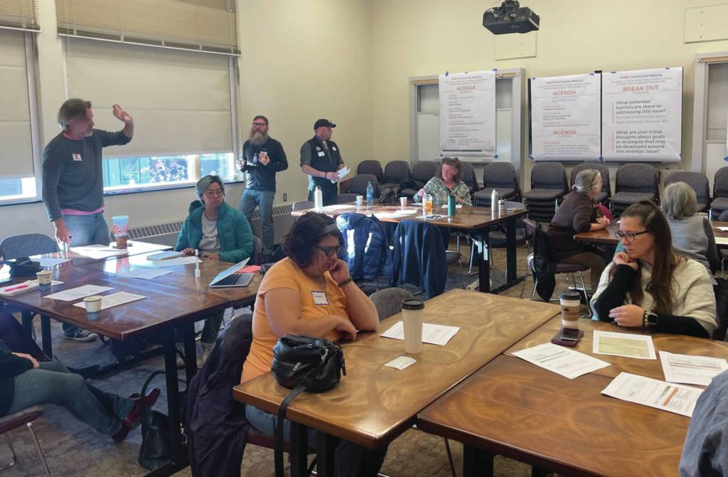 Emilie Springer/ Homer News
Community members discuss components of the six priorities for the 2023 MAPP on Friday Oct. 13 at the Kachemak Bay Campus in Homer, Alaska.