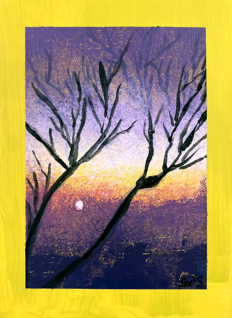 Purple Dusk, a painting by Susan Welsh-Smith, is on display at Homer Council on the Arts during their sixth annual Fun with 5x7 exhibit that runs through December. Photo provided by Homer Council on the Arts