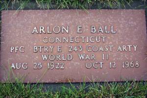 This is the military plaque placed upon the Anchorage grave of Arlon Elwood Jackson Ball. (Photo from findagrave.com)