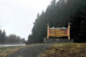 The boroughs welcome sign greets drivers as they enter the Kenai Peninsula on Milepost 75 of the Seward Highway, on Sunday, May 5, 2019, near Turnagain Pass, Alaska. (Photo by Victoria Petersen/Peninsula Clarion)