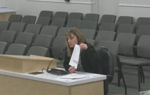KPBSD Finance Director Liz Hayes presents information to school board members during the third installment of the districts Budget 101 information series on Monday, Nov. 6, 2023, in Soldotna, Alaska. (Screenshot)