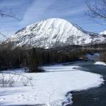 The Sterling Highway crosses the Kenai River near the Russian River Campground on March 15, 2020, near Cooper Landing, Alaska. (Jeff Helminiak/Peninsula Clarion)