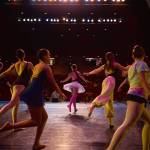 (from left to right) Nutcracker ballet performers Sofia Loboy, Jaelynn Kennon, Johannah Wickstrom, Talli Dalke and Piper Arno rehearse the Flower dance onstage at the Homer High School Mariner Theatre on Sunday, Nov. 19, 2023 in Homer, Alaska. Photo by Chris Kincaid