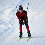 Kenai Centrals Chase Laker skis to victory in the Turkey Skate on Tuesday, Nov. 21, 2023, at Tsalteshi Trails just outside of Soldotna, Alaska. (Photo by Jeff Helminiak/Peninsula Clarion)