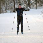 Homers Jody Goodrich double-poles down a hill at the Turkey Skate on Tuesday, Nov. 21, 2023, at Tsalteshi Trails just outside of Soldotna, Alaska. (Photo by Jeff Helminiak/Peninsula Clarion)