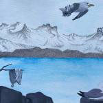 Clocks, Kittiwakes, and the Persistence of Homer, a gouache and ink piece created by Renee Veldman, is on display in Homer Council on the Arts Fun with 5x7 exhibit through December. Photo provided by Renee Veldman