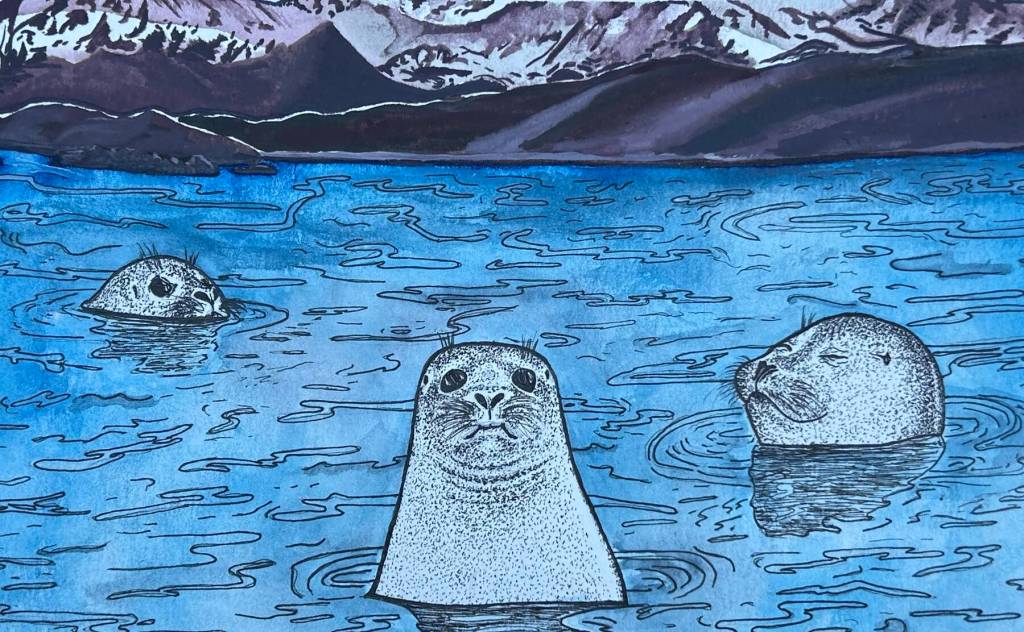 Sealscape, a gouache and archival ink piece by Renee Veldman, is on display in Homer Council on the Arts Fun with 5x7 exhibit through December. Photo provided by Renee Veldman