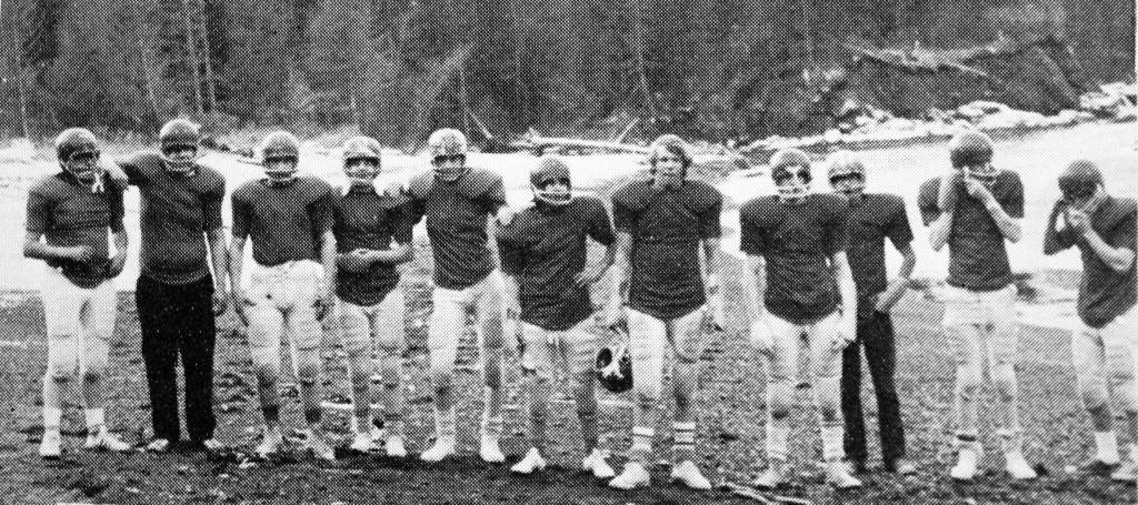 Image courtesy of Rex and Beverly Edwards
Rex Edwards experimented with many activities, including fencing, for the students at the school in Seldovia. In the 1973-74 school year, he even attempted to coach football, even though the only field available was the beach. Here are the Seldovia Retreaters as they appeared in the schools 1974 yearbook.