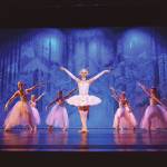 Snow Queen Tiya Martushev and corps dancers strikes the final pose in the Snow dance onstage at the Mariner Theatre during the final Nutcracker dress rehearsal at Homer High School on Thursday, Nov. 30<ins>,</ins> <ins>2023</ins>. Photo by Christopher Kincaid