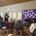 A small group discusses common themes in the ongoing housing crisis during the community conversation on housing solutions in the greater Homer area on Saturday, March 25<ins>,</ins><ins> 2023</ins> at Christian Community Church<ins> in Homer, </ins><ins>Alaska</ins>. Photo by Delcenia Cosman