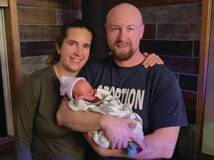 Baby Benedict Joseph Traugott, South Peninsula Hospitals first baby of 2024 pictured with his parents Elizabeth and Nathan Traugott.
