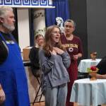 David Brighton, Cora Frazier, Lara Lindeman and James Starkloff rehearse Greece is the Word: The Zeusical at the Kenai Performers Theatre in Soldotna, Alaska, on Saturday, Jan. 6, 2024. (Jake Dye/Peninsula Clarion)