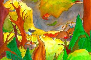 Artwork from inside cover of report Learning to Thrive: Alaskas next economy in a warming world by Alyssa Quintyne. (Alaska Climate Alliance)