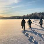 Snowshoers make fresh tracks on Headquarters Lake on a weekly guided walk at Kenai National Wildlife? Refuge. (Photo by USFWS/Leah Eskelin/USFWS)