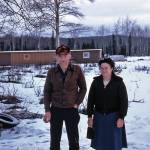Ray Sandstrom photo courtesy of the KPC historical photo archive
Verona (Keeler) Wilson and her husband, Don Wilson, pose in 1953 near their grocery (in background), the first in Soldotna.