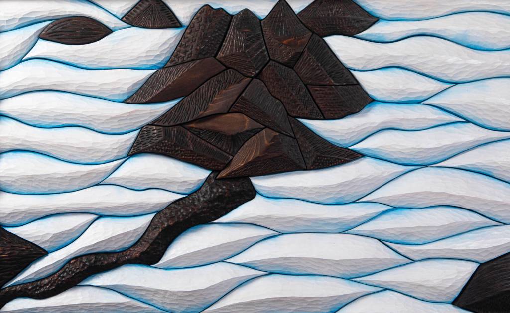 Grewingk Glacier by Deb Lowney, made from spruce wood, oil paint and air brushing, was part of the 2022-23 Changing Landscapes exhibit at Bunnell Street Arts Center. Photo provided by Deb Lowney