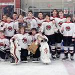 The Houston hockey team won the Division II state hockey tournament Saturday, Feb. 3, 2024, at the Soldotna Regional Sports Complex in Soldotna, Alaska. (Photo by Jeff Helminiak/Peninsula Clarion)