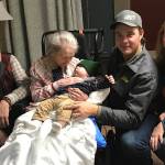 In the early 2020s, the extended Keeler clan continues on the southern Kenai Peninsula, with (far right) Vikki, the daughter of Ina (Keeler) and Spek Jones, her son Brad and his infant son Hugh. At left is Spek Jones and his mother Nelda Jones. Photo courtesy of the Keeler Family Collection.