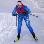 Soldotnas Ariana Cannava races towards the finish chute during the Region III Girls 7.5K Classic Race at Tsalteshi Trails near Soldotna, Alaska, on Saturday, Feb. 10, 2024. (Jake Dye/Peninsula Clarion)