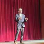 Raiden Skorski-O'Donnell presents 'Happiness and Food' at Random Acts of DDF at the Mariner Theater in Homer, Alaska on February 9, 2024.  Photo by Emilie Springer.