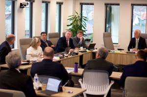Alaska Permanent Fund Corp. board members, staff and advisors meet Monday, Oct. 30, 2023, at the corporations headquarters in Juneau. (Mark Sabbatini / Juneau Empire file photo)