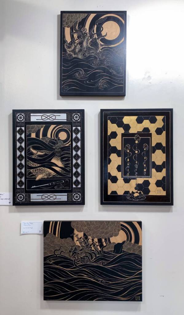 Original carved maple panels by Mfanwy Dean are on display at The Dean Gallery. Photo provided by The Dean Gallery