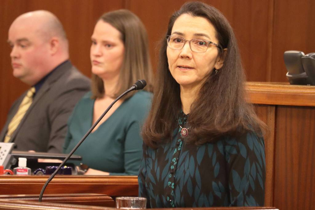 U.S. Rep. Mary Peltola delivers her annual address to the Alaska Legislature on Monday, Feb. 26, 2024 in Juneau, Alaska. (Mark Sabbatini/Juneau Empire)