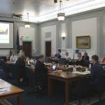 The Senate Finance Committee hears information about a bill establishing a voluntary buyback program for east side setnet fishery permits during a Senate Finance Committee meeting on Monday, Feb. 19, 2024, in Juneau, Alaska. (Ashlyn OHara/Peninsula Clarion)