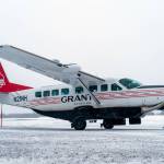 Grant Aviations new Cessna 208B EX Grand Caravan idles on the runway moments after arriving at the Kenai Municipal Airport in Kenai, Alaska, on Monday, March 4, 2024. (Jake Dye/Peninsula Clarion)