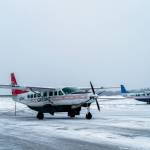 Grant Aviations new Cessna 208B EX Grand Caravan idles on the runway moments after arriving at the Kenai Municipal Airport in Kenai, Alaska, on Monday, March 4, 2024. (Jake Dye/Peninsula Clarion)