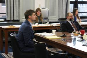 Sen. Jesse Bjorkman, R-Nikiski, presents information on a bill establishing a voluntary buyback program for Cook Inlets east side setnet fishery on Monday, Feb. 19, 2024, in Juneau, Alaska. (Ashlyn OHara/Peninsula Clarion)