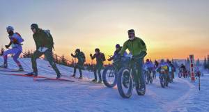 Participants begin the 2023 Bike Epic event at McNeil Canyon Elementary School in Homer, Alaska.  Photo provided by Chuck Lindsay with credit to former Homer resident Marc Romano.