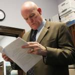 Bud Sexton, chief of staff for Alaska House Rep. Justin Ruffridge, reviews amendment language in their office at the Alaska State Capitol building on Wednesday, March 6, 2024, in Juneau, Alaska. (Ashlyn OHara/Peninsula Clarion)